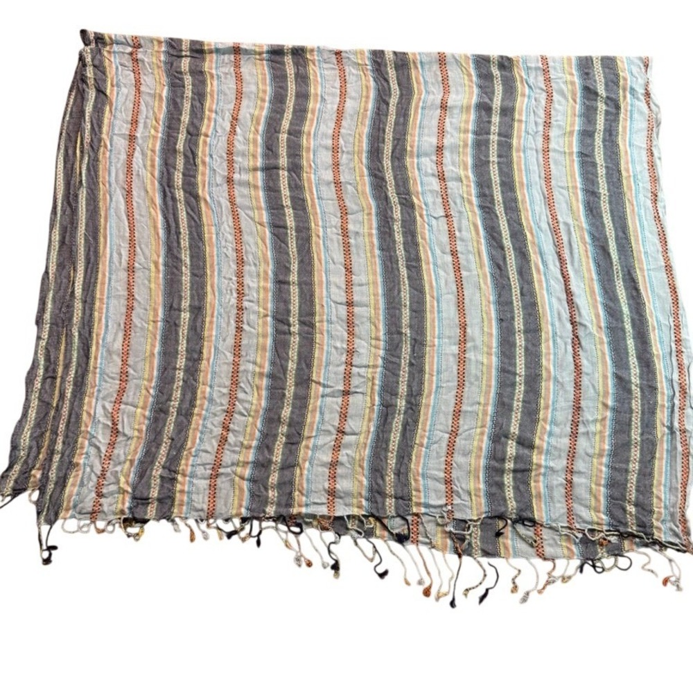 Into Africa Woven Multi Color Striped Scarf with Tassels Bohemian Fringe Wrap